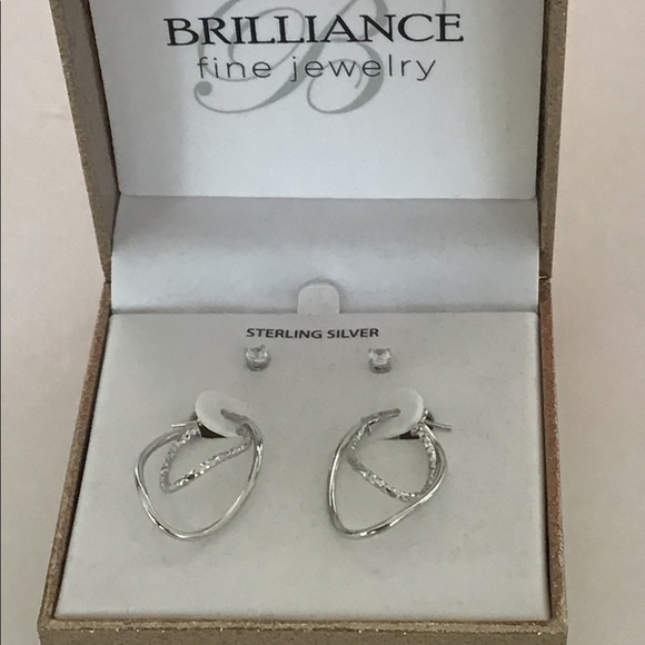 BRILLIANCE STERLING SILVER HOOPS AND CUBIC ZIRCONIA STUDS NWT - Picture 3 of 11